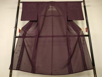 平和屋着物＊夏物　色無地　絽　舞蝶紋紗　似せ紫色　正絹　逸品　AABI7763jd