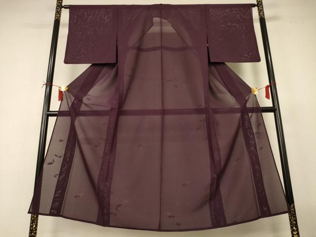 平和屋着物＊夏物　色無地　絽　舞蝶紋紗　似せ紫色　正絹　逸品　AABI7763jd
