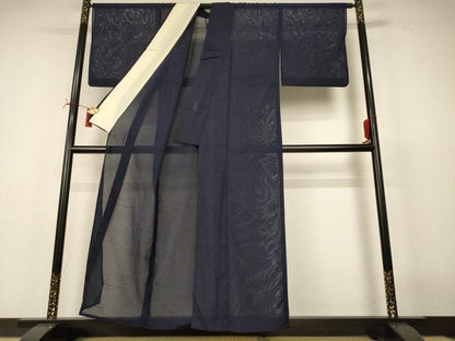 平和屋着物＊夏物　色無地　絽　芝紋紗　青褐色　正絹　逸品　AABI7765jd
