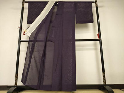 平和屋着物＊夏物　色無地　絽　笹紋紗　黒紅色　正絹　逸品　AABI7768jd