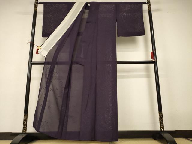 平和屋着物＊夏物　色無地　絽　笹紋紗　黒紅色　正絹　逸品　AABI7768jd