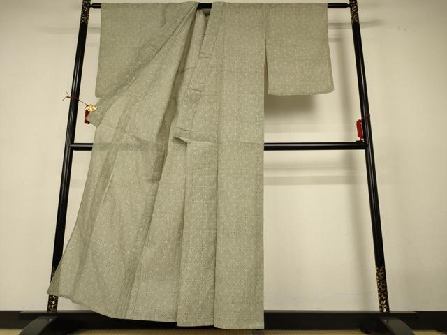 平和屋着物＊夏物　小千谷ちぢみ　幾何学花文　麻　逸品　AABI7769jd