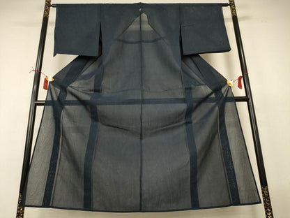 平和屋着物＊夏物　小紋　紗　杢目文　銀通し地　正絹　逸品　AABI7772jd