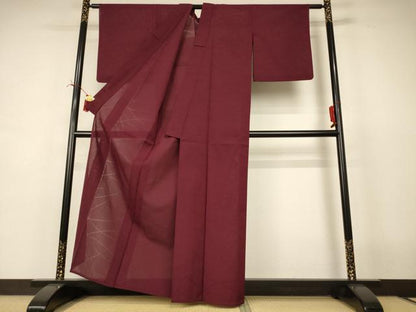 平和屋着物＊夏物　色無地　芝紋紗　葡萄茶色　正絹　逸品　AABI7775jd