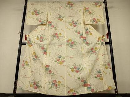 平和屋着物＊夏物　小紋　絽　手描き　草花文　正絹　逸品　AABI7780jd