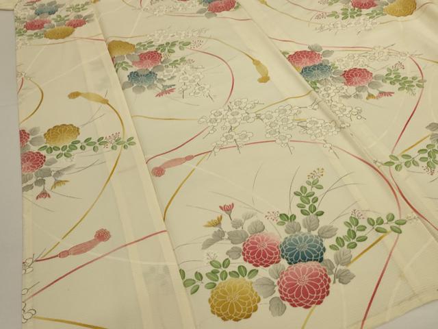 平和屋着物＊夏物　小紋　絽　手描き　草花文　正絹　逸品　AABI7780jd