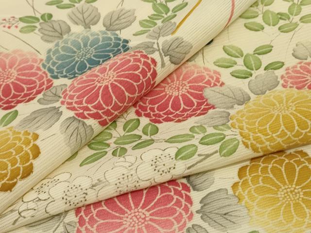 平和屋着物＊夏物　小紋　絽　手描き　草花文　正絹　逸品　AABI7780jd