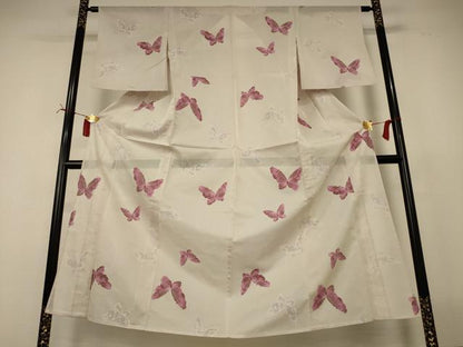 平和屋着物＊夏物　小紋　紗　舞蝶文　正絹　逸品　AABI7781jd