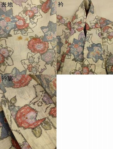 平和屋着物＊夏物　小千谷ちぢみ　草花文　麻　逸品　AABI7783jd
