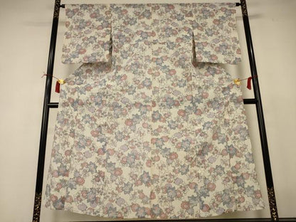 平和屋着物＊夏物　小千谷ちぢみ　草花文　麻　逸品　AABI7783jd