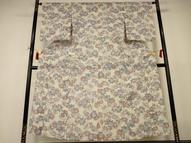 平和屋着物＊夏物　小千谷ちぢみ　草花文　麻　逸品　AABI7783jd