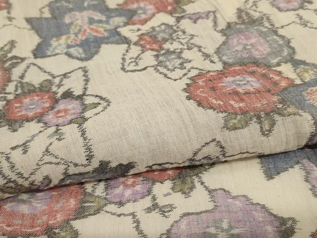 平和屋着物＊夏物　小千谷ちぢみ　草花文　麻　逸品　AABI7783jd