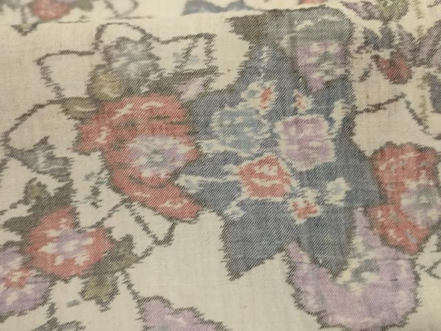 平和屋着物＊夏物　小千谷ちぢみ　草花文　麻　逸品　AABI7783jd