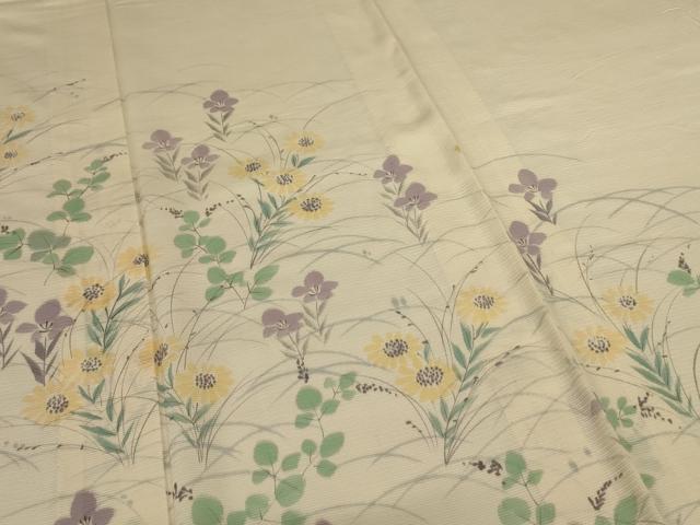 平和屋着物＊夏物　訪問着　絽　手描き　草花文　正絹　逸品　AABI7784jd