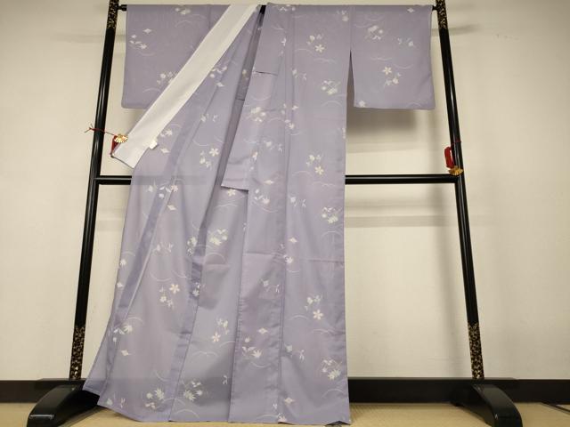 平和屋着物＊夏物　小紋　絽　草花文　洗える着物　AABI7786jd