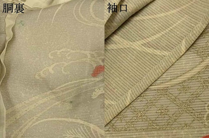 平和屋着物＊夏物　小紋　絽　流水花鳥文　銀彩　正絹　逸品　AABI7787jd