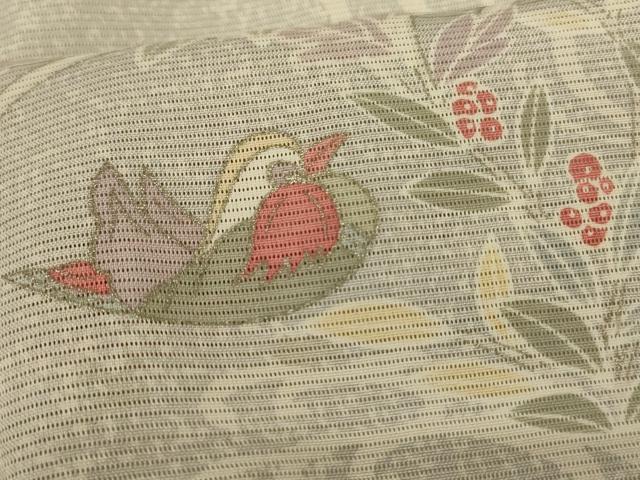 平和屋着物＊夏物　小紋　絽　流水花鳥文　銀彩　正絹　逸品　AABI7787jd