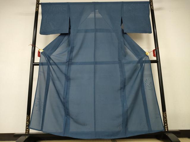 平和屋着物＊夏物　色無地　絽　草葉紋紗　錆鼠色　正絹　逸品　AABI7788jd