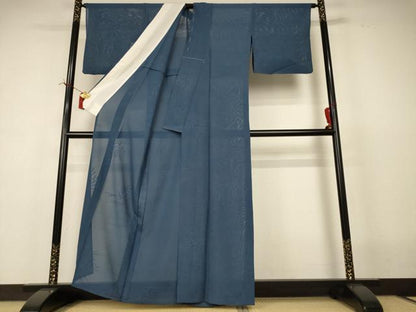 平和屋着物＊夏物　色無地　絽　草葉紋紗　錆鼠色　正絹　逸品　AABI7788jd