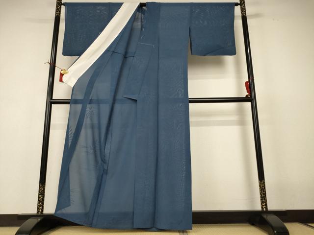 平和屋着物＊夏物　色無地　絽　草葉紋紗　錆鼠色　正絹　逸品　AABI7788jd