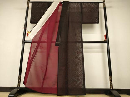 平和屋着物＊夏物　小紋　紗　霞文　正絹　逸品　AABI7789jd