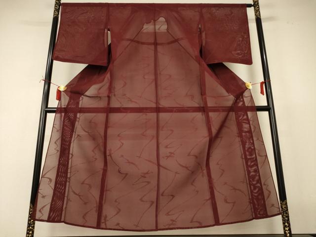 平和屋着物＊夏物　小紋　紗　幾何学文様　銀通し地　正絹　逸品　AABI7793jd