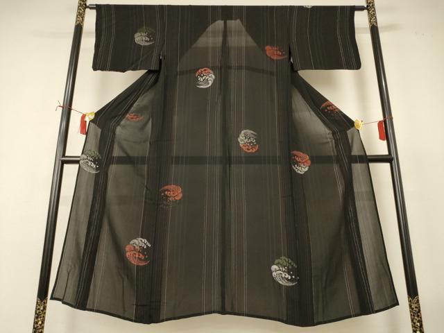 平和屋着物＊夏物　アンティーク　大正ロマン　小紋　紗　立波文　銀糸　正絹　逸品　AABI7796jd