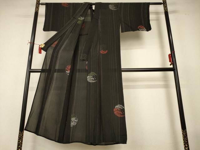 平和屋着物＊夏物　アンティーク　大正ロマン　小紋　紗　立波文　銀糸　正絹　逸品　AABI7796jd