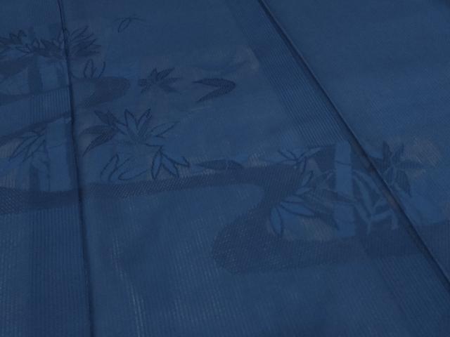 平和屋着物＊夏物　色無地　笹竹紋紗　留紺色　正絹　逸品　AABI7797jd