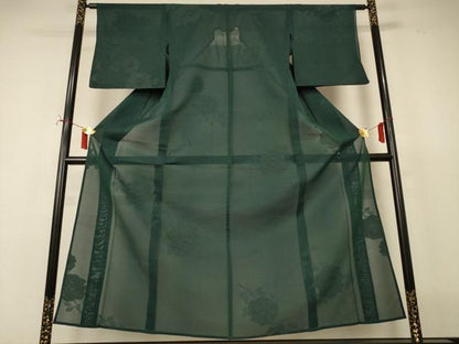 平和屋着物＊夏物　小紋　紗　草花文　銀糸　正絹　逸品　AABI7799jd