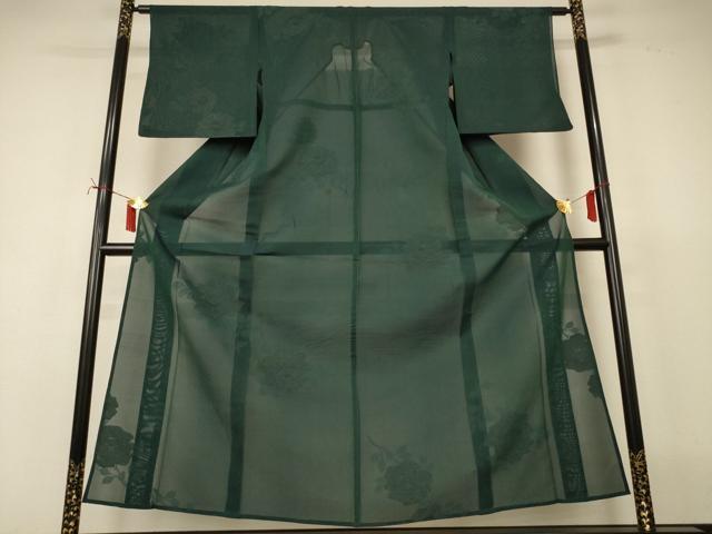 平和屋着物＊夏物　小紋　紗　草花文　銀糸　正絹　逸品　AABI7799jd