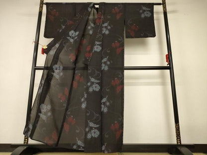 平和屋着物＊夏物　紗紬　草花文　正絹　逸品　未使用　AABI7800jd