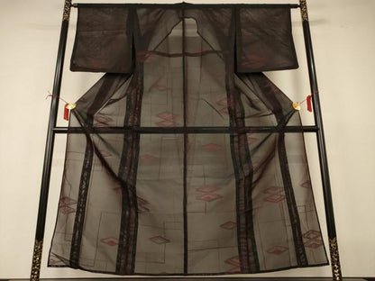 平和屋着物＊夏物　小紋　紗　幾何学文様　正絹　逸品　AABI7801jd