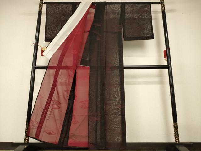 平和屋着物＊夏物　小紋　紗　幾何学文様　正絹　逸品　AABI7801jd