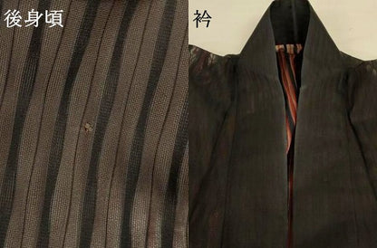 平和屋着物＊夏物　小紋　紗　縞　正絹　逸品　AABI7802jd
