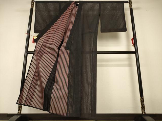 平和屋着物＊夏物　小紋　紗　縞　正絹　逸品　AABI7802jd
