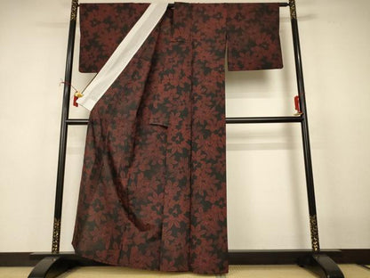 平和屋着物＊夏物　小紋　紗　草花文　洗える着物　AABI7810jd