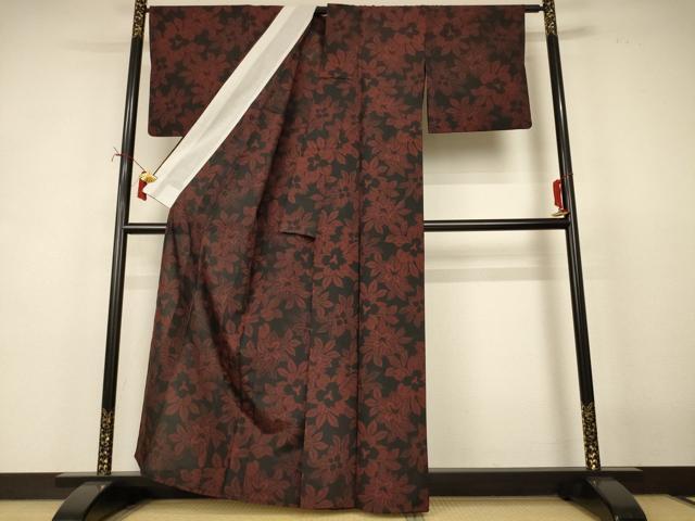 平和屋着物＊夏物　小紋　紗　草花文　洗える着物　AABI7810jd