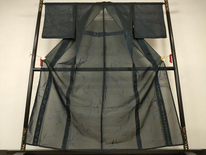 平和屋着物＊夏物　小紋　紗　枝葉文　正絹　逸品　AABI7813jd