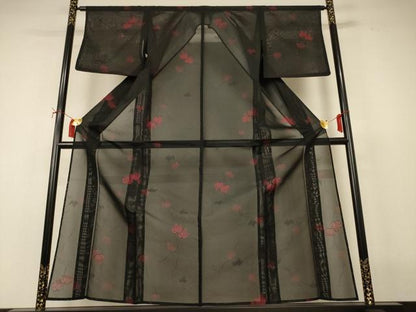 平和屋着物＊夏物　小紋　紗　蔦の葉文　正絹　逸品　AABI7814jd