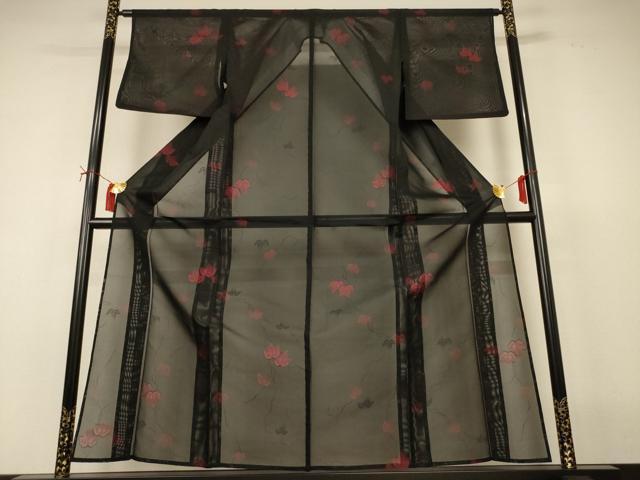 平和屋着物＊夏物　小紋　紗　蔦の葉文　正絹　逸品　AABI7814jd