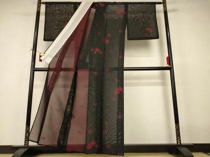 平和屋着物＊夏物　小紋　紗　蔦の葉文　正絹　逸品　AABI7814jd