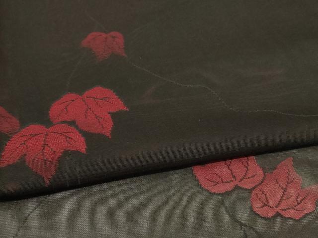 平和屋着物＊夏物　小紋　紗　蔦の葉文　正絹　逸品　AABI7814jd