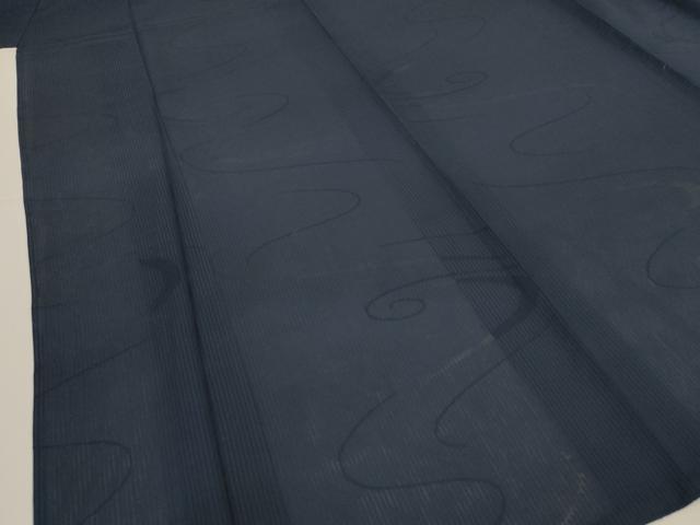平和屋着物＊夏物　色無地　縦絽　流水紋紗　藍鉄色　正絹　逸品　AABI7816jd