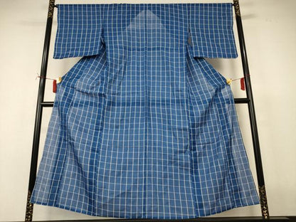 平和屋着物＊夏物　小紋　紗　格子　正絹　逸品　AABI7818jd