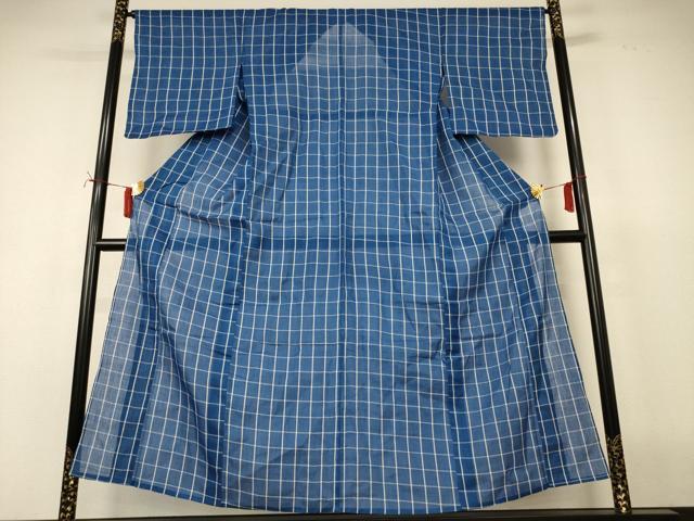 平和屋着物＊夏物　小紋　紗　格子　正絹　逸品　AABI7818jd