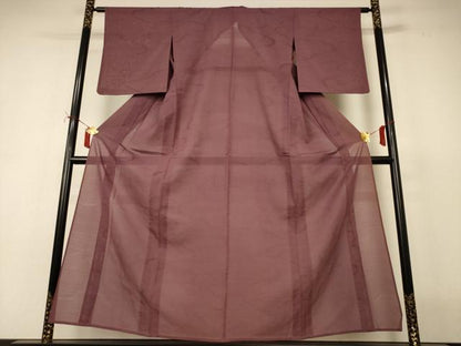 平和屋着物＊夏物　色無地　雲取り紋紗　煤竹色　正絹　逸品　AABI7819jd