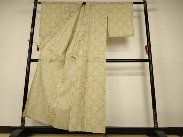 平和屋着物＊夏物　小紋　ちぢみ織　格子　AABI7824jd