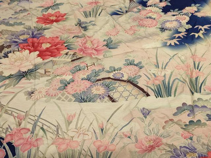 平和屋着物＊夏物　振袖　絽　風景草花文　金彩　正絹　逸品　AABI7825jd