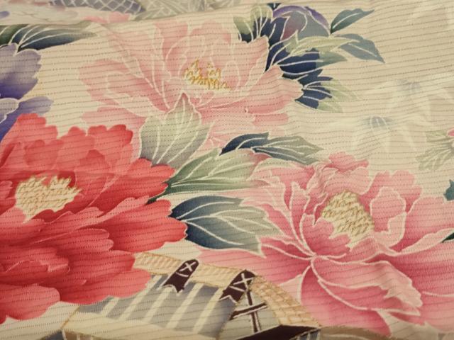 平和屋着物＊夏物　振袖　絽　風景草花文　金彩　正絹　逸品　AABI7825jd